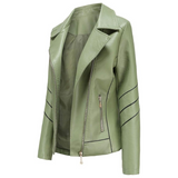 Green Genuine Sheepskin Stylish Moto Biker Leather Jacket For Women