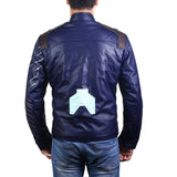 Winter Vintage Blue Pure Sheepskin Motorcycle Leather Jacket For Men