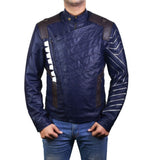 Winter Vintage Blue Pure Sheepskin Motorcycle Leather Jacket For Men