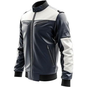 Blue Brando Slim-Fit Genuine Sheepskin Biker Leather Jacket For Men