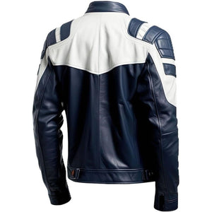 Blue Brando Slim-Fit Genuine Sheepskin Biker Leather Jacket For Men