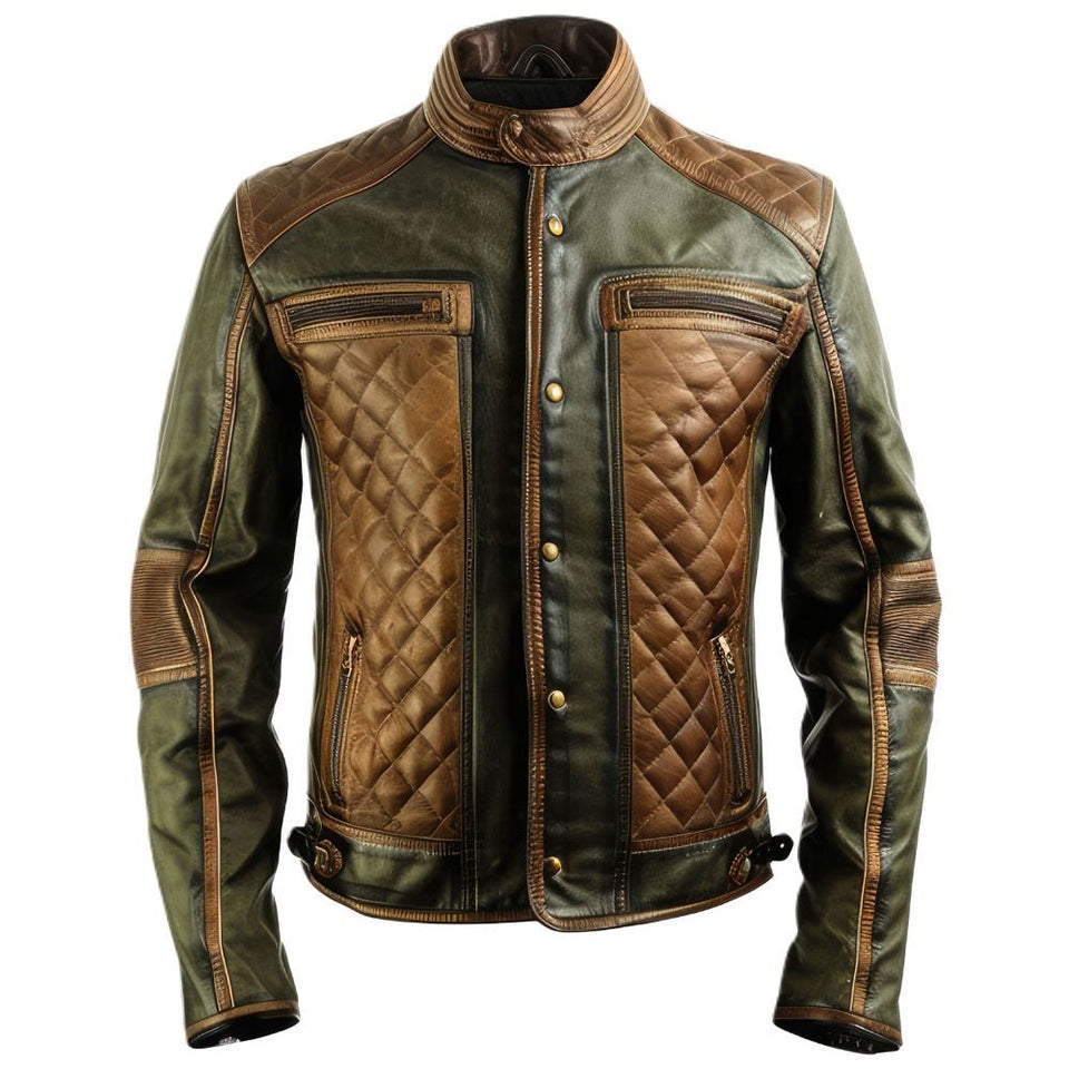 Winter Greenish Brown Pure Sheepskin Motorcycle Leather Jacket For Men