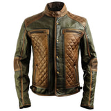 Winter Greenish Brown Pure Sheepskin Motorcycle Leather Jacket For Men