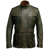 Rich Olive Green Genuine Sheepskin Bomber Biker Leather Jacket For Men