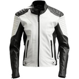 Striking Black White Genuine Sheepskin Biker Leather Jackets For Men