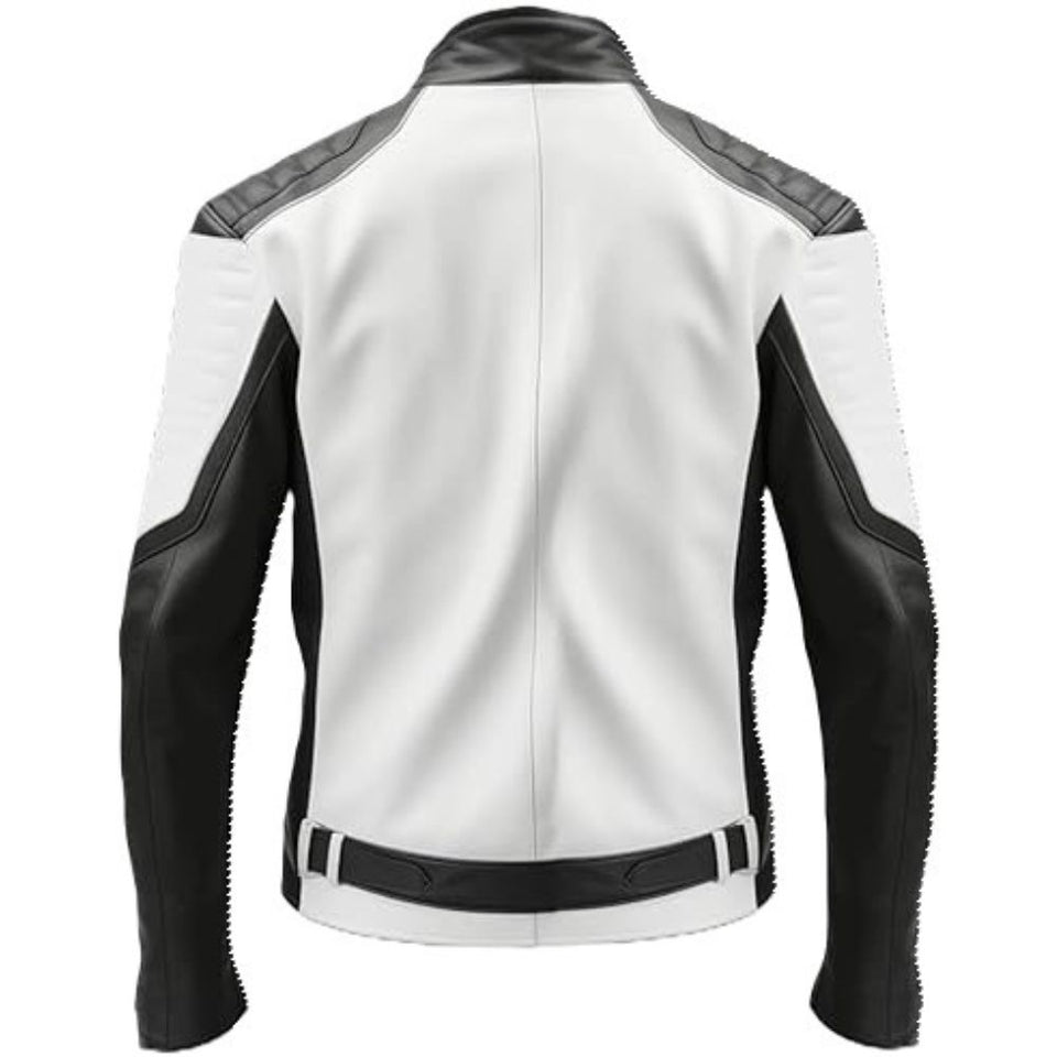 Striking Black White Genuine Sheepskin Biker Leather Jackets For Men