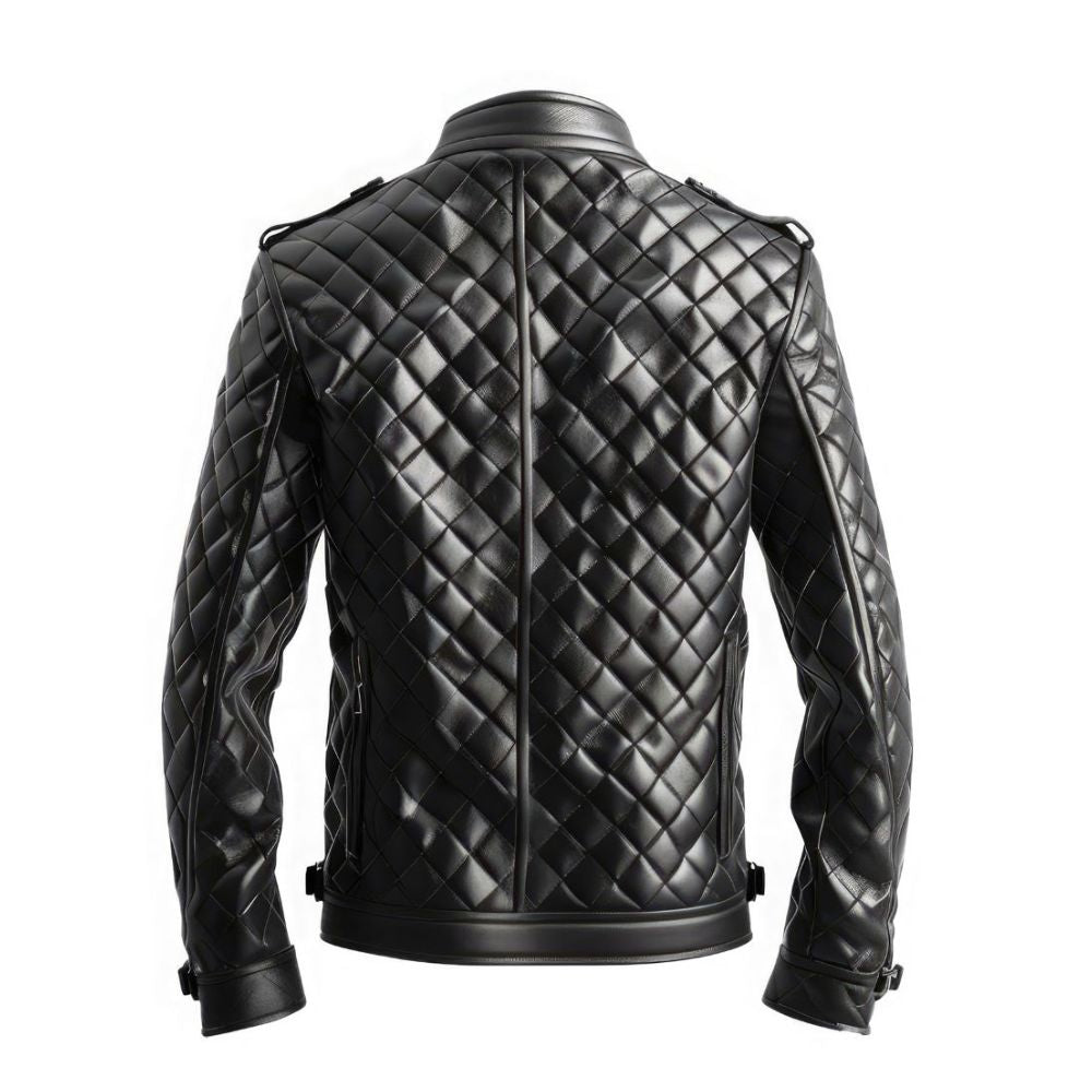 Buy Solid Black Diamond Quilted Pure Sheepskin Leather Jacket For