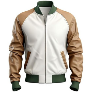 Winter Moto White-Brown Bomber Pure Sheepskin Leather Jacket For Men