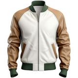 Winter Moto White-Brown Bomber Pure Sheepskin Leather Jacket For Men