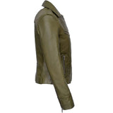Rider Lightweight Olive Green Pure Sheepskin Leather Jacket For Women