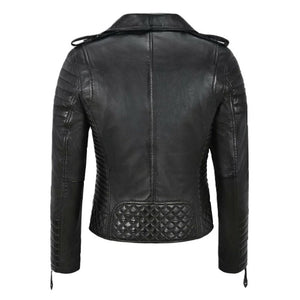 Black Asymmetrical Brando Premium Sheepskin Leather Jacket For Women