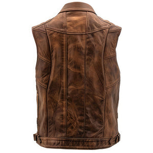 Distressed Brown Outerwear Genuine Sheepskin Leather Vest Coat For Men