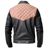 Pink Charcoal Grey Genuine Sheepskin Quilted Leather Jacket For Men