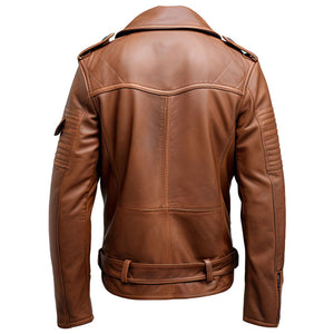 Winter Brown Moto-Biker Premium Sheepskin Leather Jacket For Men