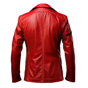 Classic Bold Red Single-Breasted Pure Sheepskin Leather Blazer For Men