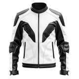 Winter White-Black Pure Quilted Sheepskin Moto Leather Jacket For Men