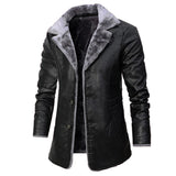 Black Faux Shearling Fur Pure Sheepskin Trench Leather Coat For Men