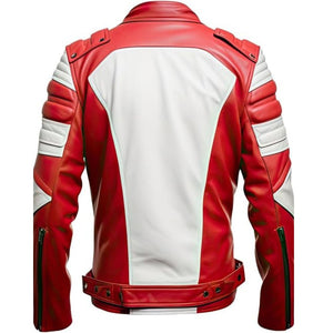 Winter Red Café Racer Pure Sheepskin Motorcycle Leather Jacket For Men