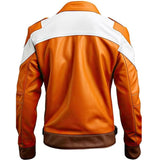 Orange-White Café Moto Racer Genuine Sheepskin Leather Jacket For Men