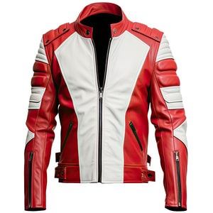 Winter Red Café Racer Pure Sheepskin Motorcycle Leather Jacket For Men