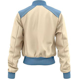 Winter White-Blue Pure Sheepskin Bomber Biker Leather Jacket For Women