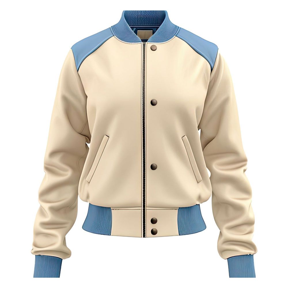 Winter White-Blue Pure Sheepskin Bomber Biker Leather Jacket For Women