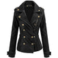 Black Premium Double-Breasted Suede Sheepskin Leather Coat For Women