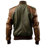 Winter Olive Green Brown Bomber Pure Sheepskin Leather Jacket For Men