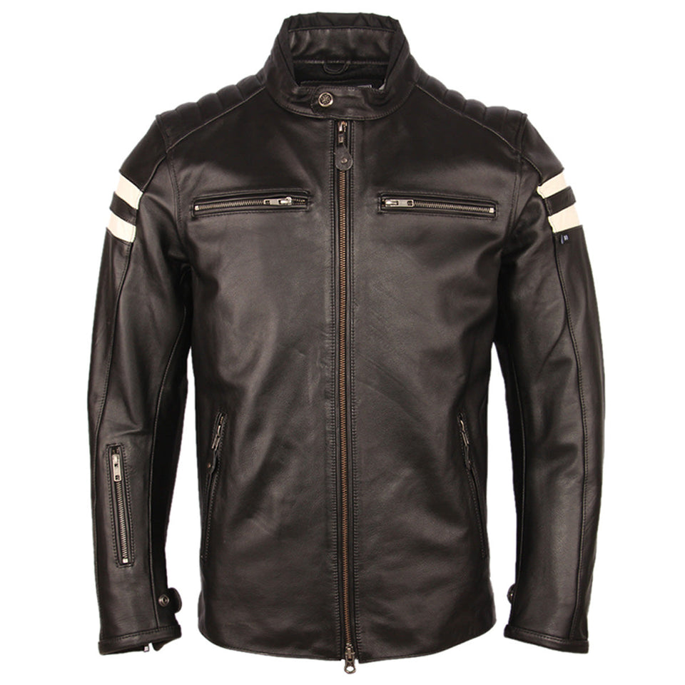 Black Vintage Motorcycle Pure Sheepskin Leather Biker Jacket For Men