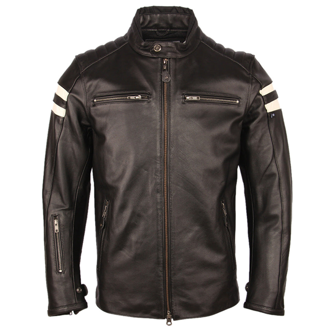 Black Vintage Motorcycle Pure Sheepskin Leather Biker Jacket For Men