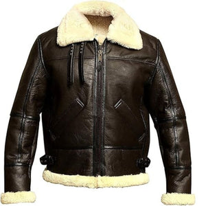 Brown Classic Aviator B3 Bomber Pure Sheepskin Leather Jacket For Men