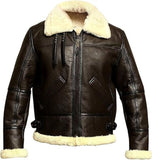 Brown Classic Aviator B3 Bomber Pure Sheepskin Leather Jacket For Men