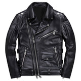 Black Genuine Sheepskin Asymmetrical Slim-Fit Leather Jacket For Men