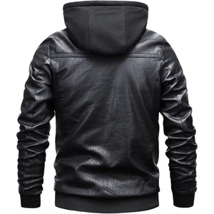 Black Pure Sheepskin Faux Shearling Fur Hoodie Leather Jacket For Men