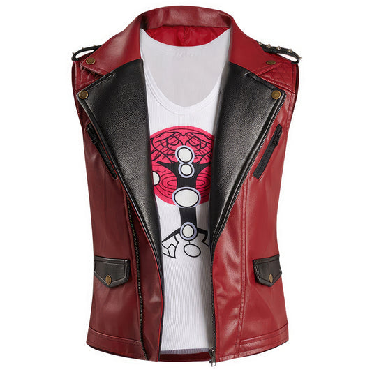 Vintage Red Punk Outerwear Genuine Sheepskin leather Vest Coat For Men