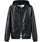 Black Winter Pure Sheepskin Hooded Zipper Biker Leather Jacket For Men