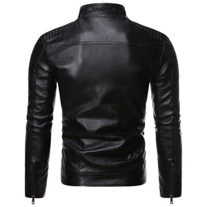 Winter Black Moto-Biker Slim-fit Pure Sheepskin Leather Jacket For Men