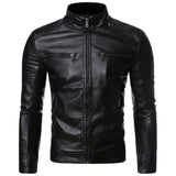 Winter Black Moto-Biker Slim-fit Pure Sheepskin Leather Jacket For Men