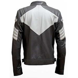 Charcoal Grey Pure Sheepskin Quilted Cafe Racer Leather Jacket For Men