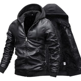 Black Pure Sheepskin Faux Shearling Fur Hoodie Leather Jacket For Men