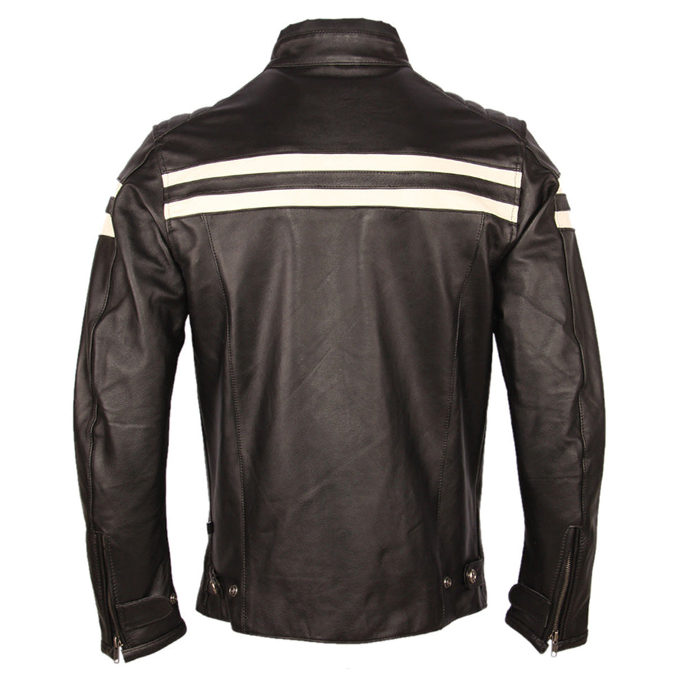 Black Vintage Motorcycle Pure Sheepskin Leather Biker Jacket For Men