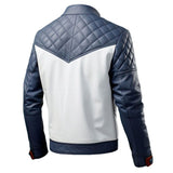 Navy Blue Grey Genuine Sheepskin Quilted Biker Leather Jacket For Men