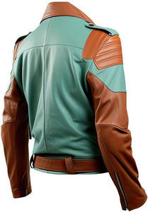 Green Brown YKK Zipper Genuine Lambskin Biker Leather jacket For Men