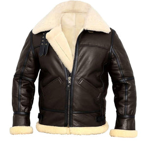 Brown Classic Aviator B3 Bomber Pure Sheepskin Leather Jacket For Men