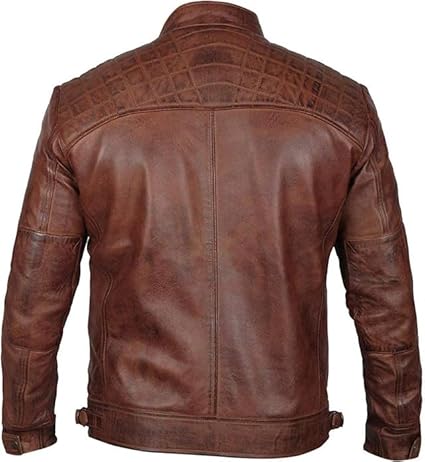 Distressed Brown Cafe Racer Genuine Sheepskin Leather Jacket For Men