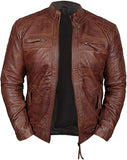 Distressed Brown Cafe Racer Genuine Sheepskin Leather Jacket For Men