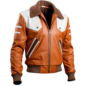 Winter Brown Moto-Retro Pure Sheepskin Leather Bomber Jacket For Men