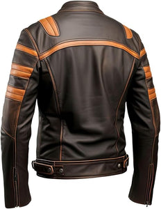 Winter Rust Brown Café Racer Genuine Sheepskin Leather Jacket For Men