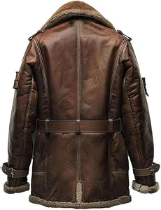 Classic Brown Faux-Shearling Genuine Sheepskin Leather Coat For Men