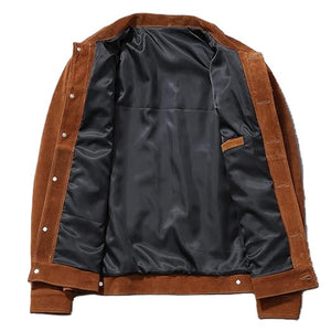 Brown Vintage Bike-Rider Pure Sheepskin Suede Leather Jacket For Men